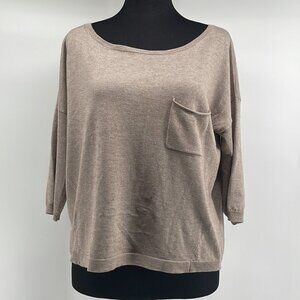 FINE Collection silk cashmere blend pocket front light sweater 3/4 sleeve top
